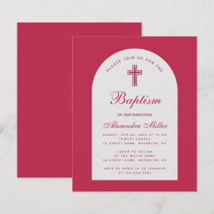 Magenta Budget Girl Baptism Red Arch Invitation