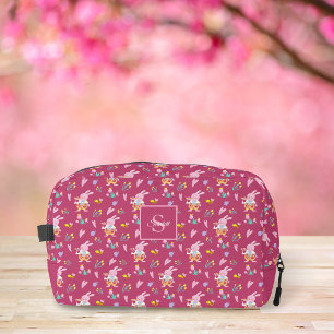 Magenta Bunny Garden & Floral Monogram Dopp Kit