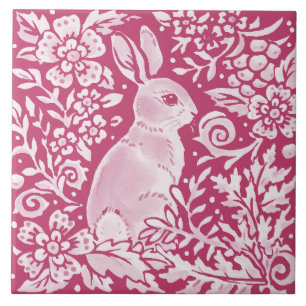 Magenta Bunny Rabbit Woodland Animal Nature Floral Tile