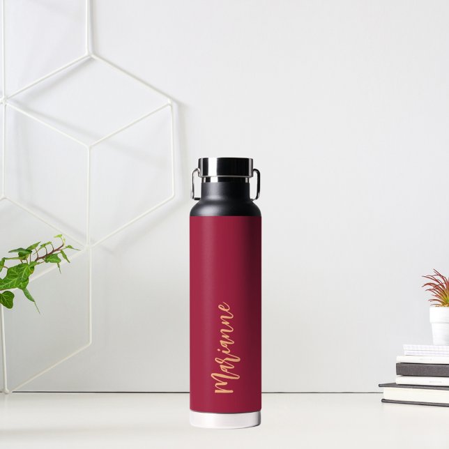 Magenta burgundy custom name script water bottle (Creator Uploaded)