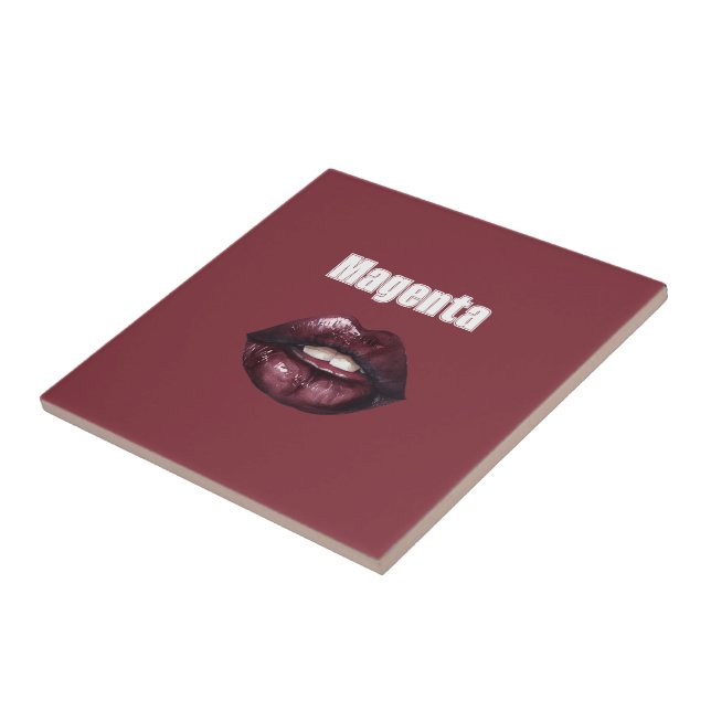 Magenta Burgundy Red Lips Tile (Side)