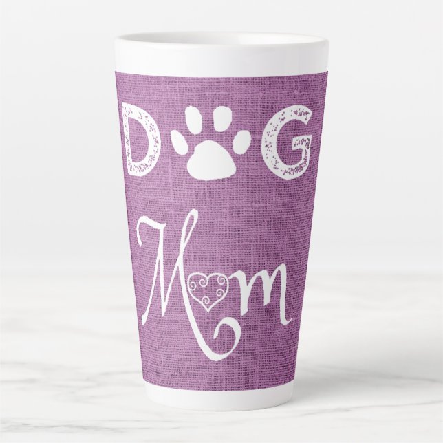 Magenta Burlap Chien Maman Latte Mug (Devant)