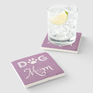 Magenta Burlap Dog Mom Coaster