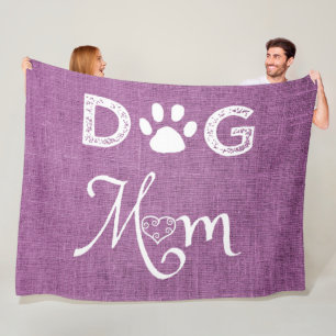 Magenta Burlap Dog Mom Fleece Blanket