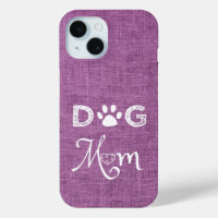 Magenta Burlap Dog Mom iPhone Case