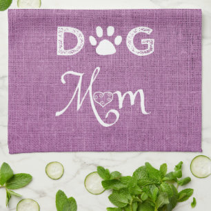 Magenta Burlap Dog Mom Kitchen Towel