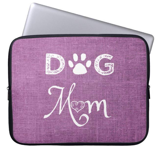 Magenta Burlap Dog Mom Laptop Sleeve (Front)