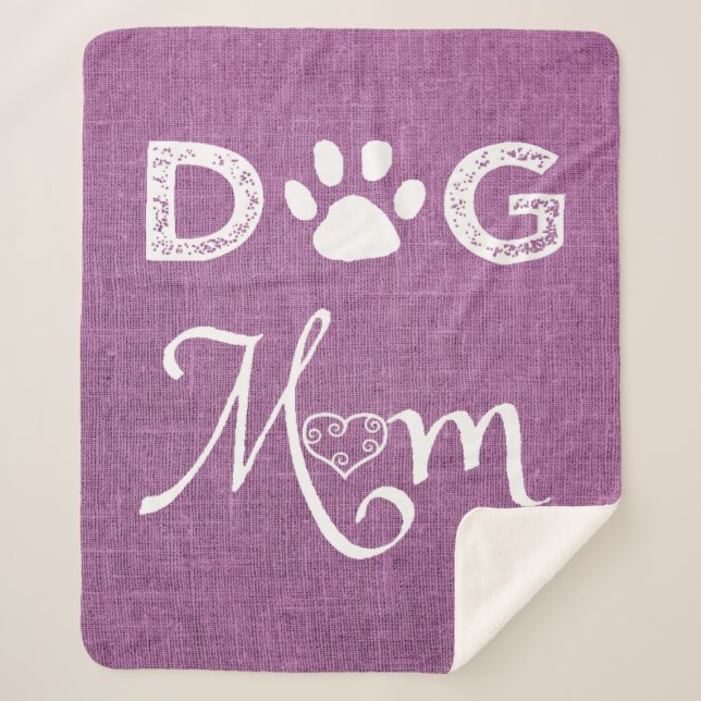 Magenta Burlap Dog Mom Sherpa Blanket (Front)