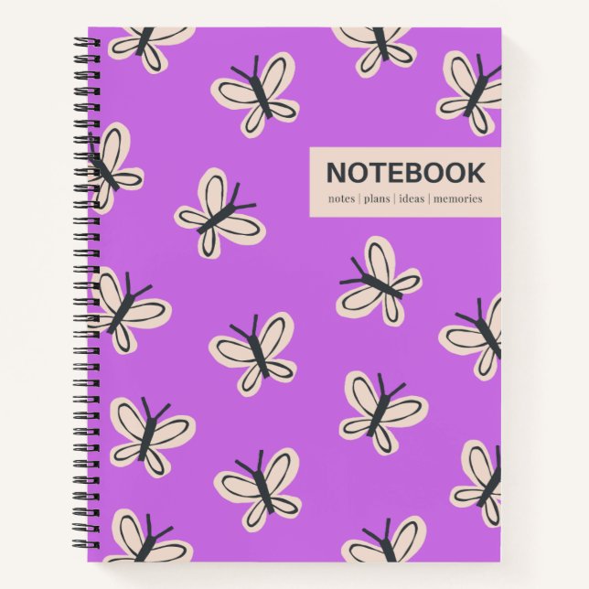 Magenta butterflies spiral bound notebook (Front)