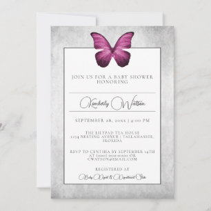 Magenta Butterfly Baby Shower Invitation