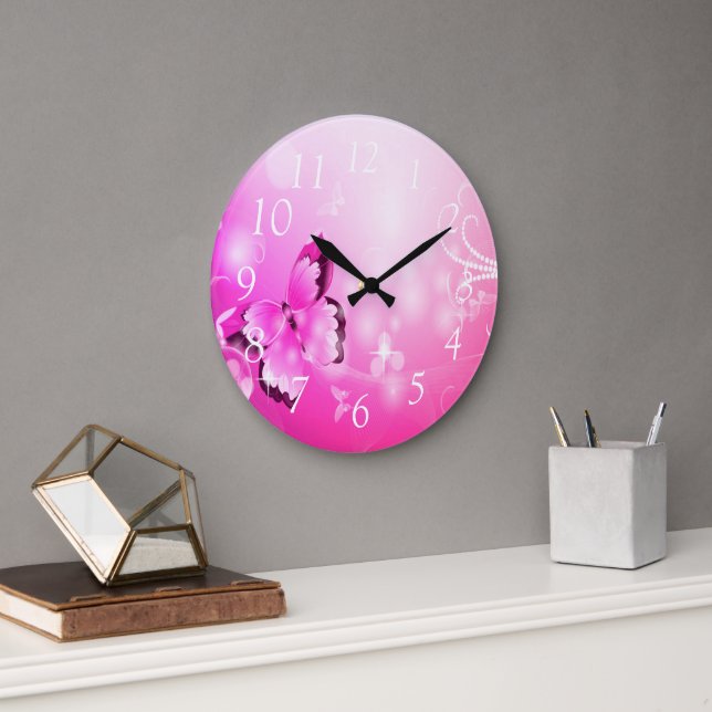 Magenta Butterfly Large Clock (Office)