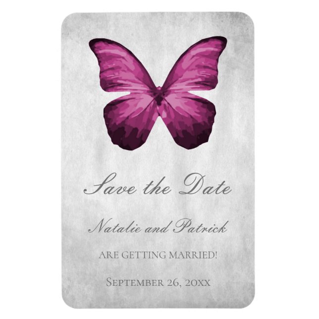 Magenta Butterfly Save the Date Magnet (Vertical)