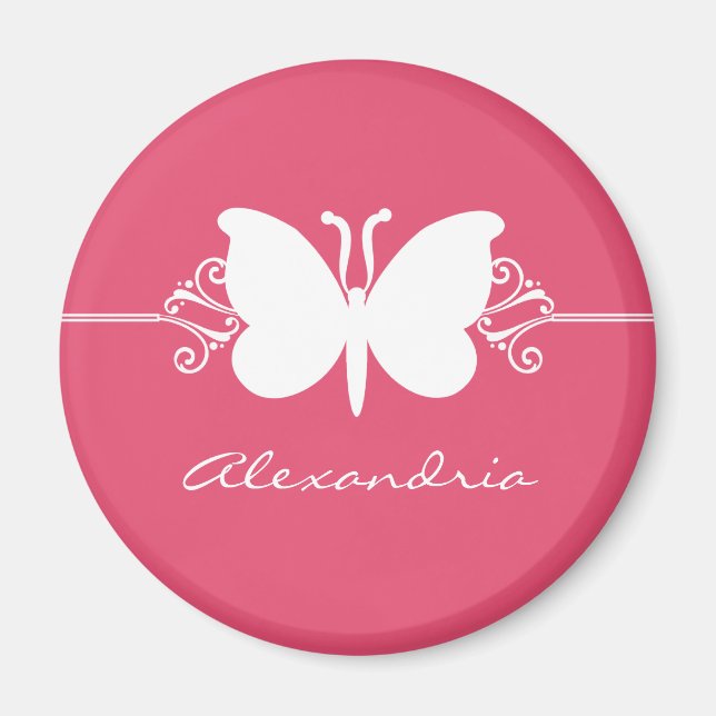 Magenta Butterfly Swirls Magnet (Devant)