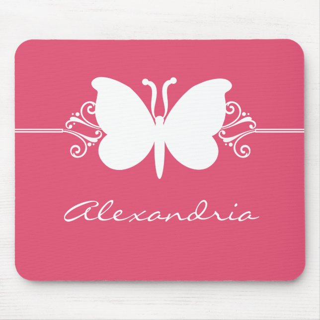 Magenta Butterfly Swirls Mousepad (Front)