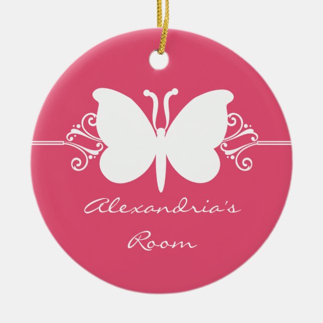 Magenta Butterfly Swirls Ornement Affichette de po (Devant)