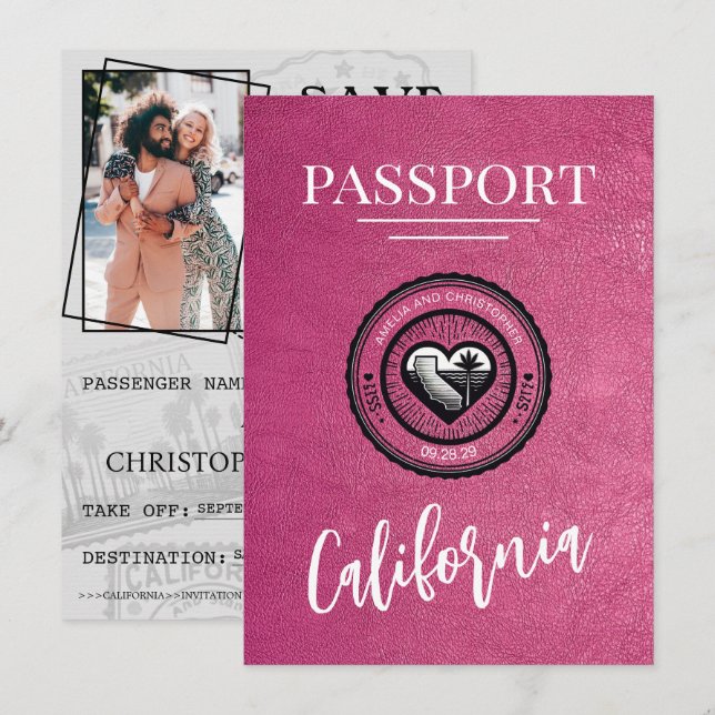 Magenta California Passport Save The Date (Front/Back)