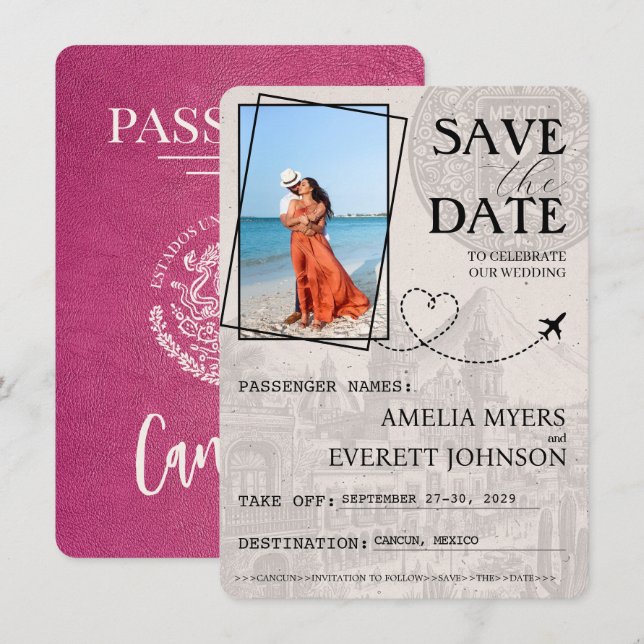 Magenta Cancun Passport Save The Date (Front/Back)