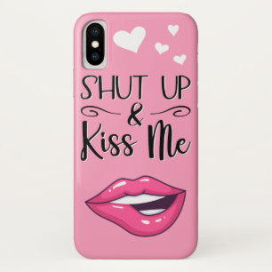 Magenta cartoon lips Shut up & kiss me pink Case-Mate iPhone Case