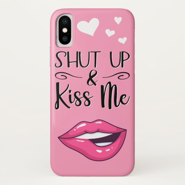 Magenta cartoon lips Shut up & kiss me pink Case-Mate iPhone Case (Back)