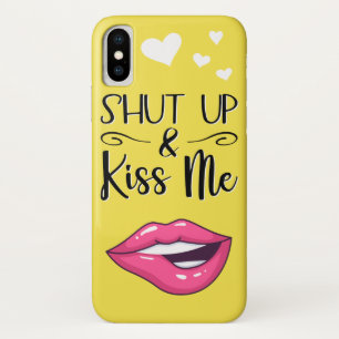 Magenta cartoon lips Shut up & kiss me yellow Case-Mate iPhone Case