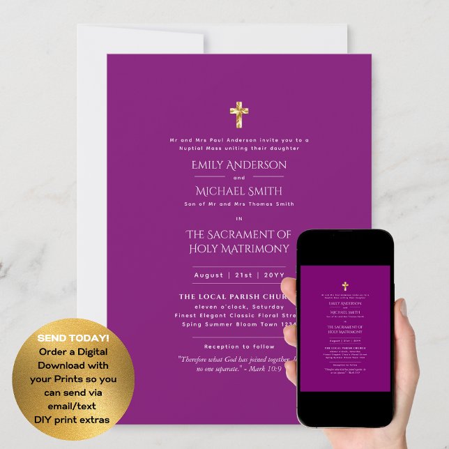 Magenta  Catholic Nuptial Mass Wedding Invitation (Creator Uploaded)