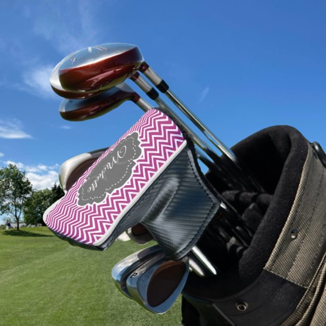 Magenta Chevron Personalized Golf Head Cover (Magenta Chevron Personalized Golf Head Cover)