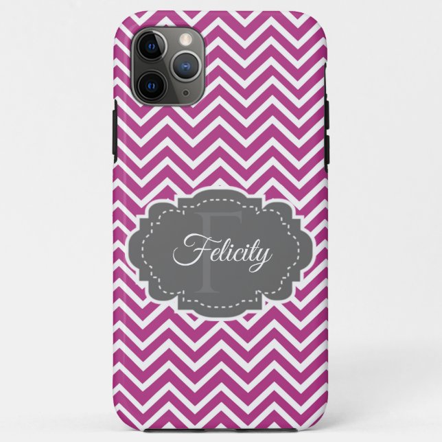 Magenta Chevron Personalized iPhone Case (Back)