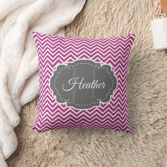 Magenta Chevron Personalized Throw Pillow (Blanket)