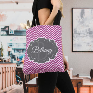 Magenta Chevron Personalized Tote Bag