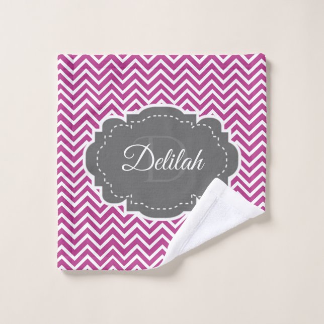 Magenta Chevron Personalized Towel Set (Wash Cloth)