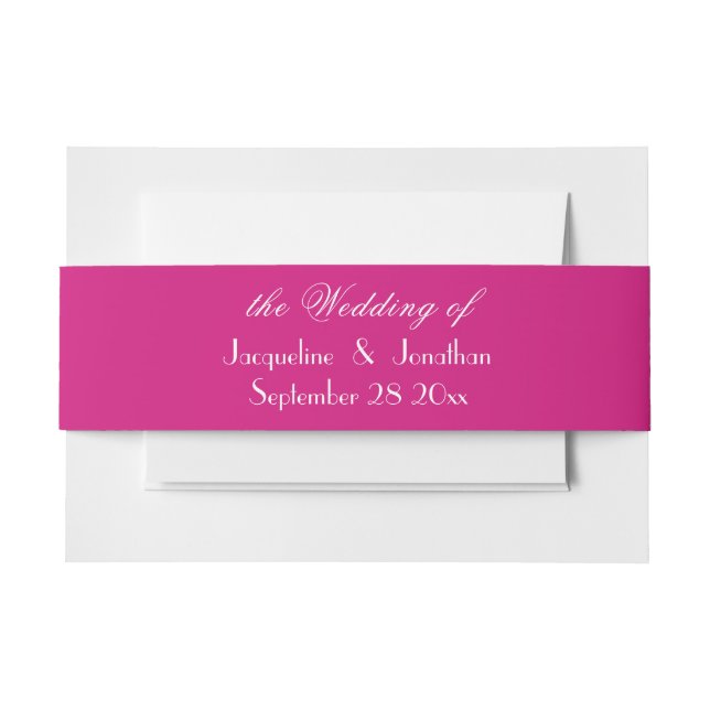 Magenta chic script names simple elegant Wedding  Invitation Belly Band (Front Example)