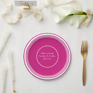 Magenta Chic Script Names Wedding Cake Paper Plate