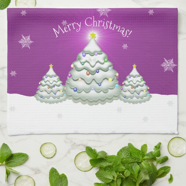 Magenta Christmas Tree Serviette de cuisine (Plié)
