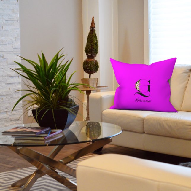 Magenta classic watercolor monogram throw pillow (Creator Uploaded)
