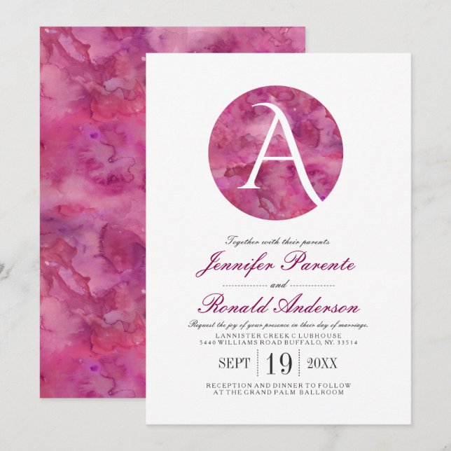 Magenta Cloud Window Monogram Wedding Invitation (Front/Back)