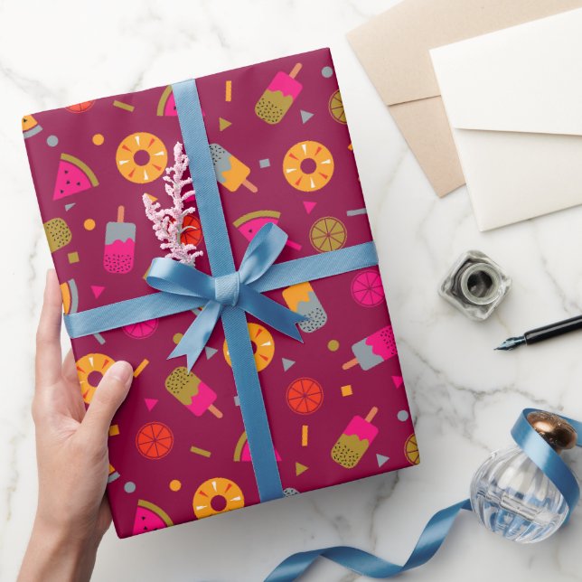 Magenta colorful summer ice-cream pattern wrapping paper (Gifting)
