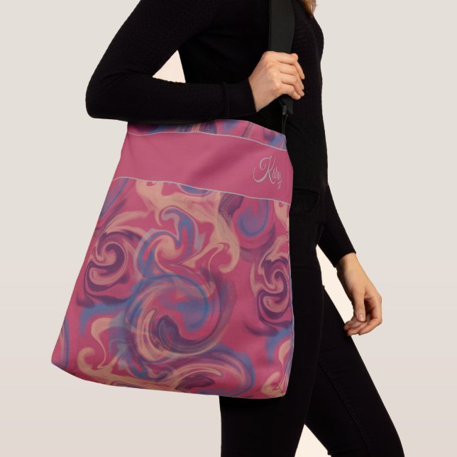 Magenta & Colourful Swirling Watercolor Crossbody  Crossbody Bag (Close Up)