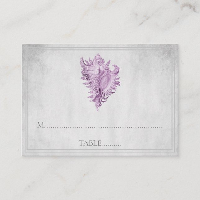 Magenta Conch Shell Wedding Place Cards (Front)