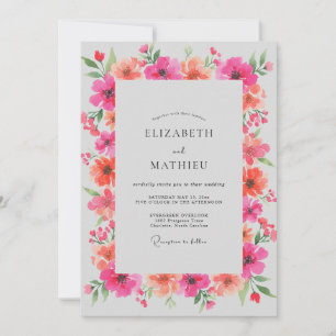 Magenta Coral Poppy Wedding Invitation