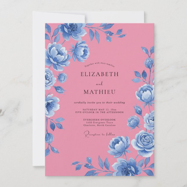 Magenta Cornflower Bloom Wedding Invitation (Front)