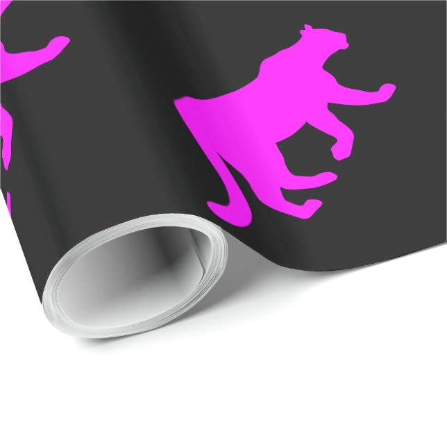 Magenta Cougar Puma Mountain Lion Silhouette Wrapping Paper (Roll Corner)