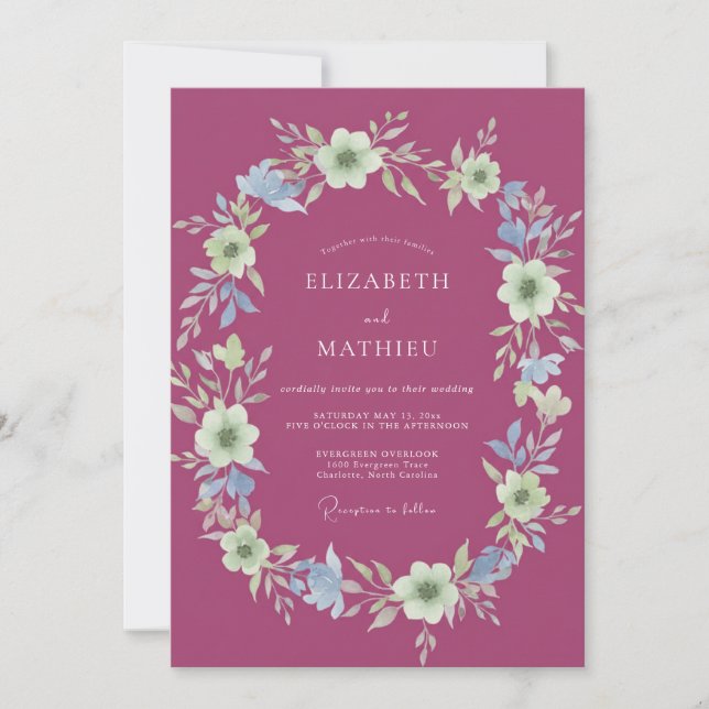 Magenta Cream Blossom Wedding Invitation (Front)