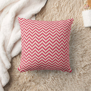 Magenta, Cream, Herringbone Pattern Throw Pillow
