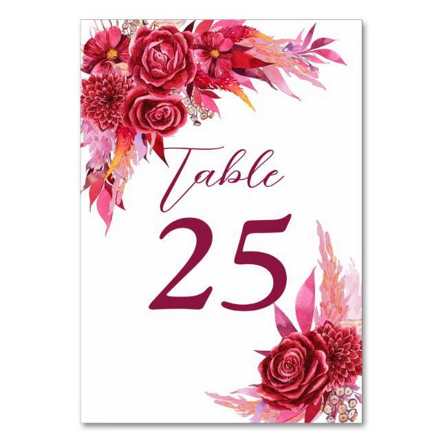 Magenta crimson fleurs bordeaux numéro de table (Par défaut)