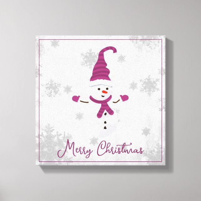 Magenta Cute Snowman Canvas Print (Front)