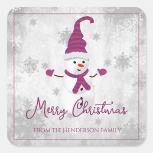 Magenta Cute Snowman Christmas Sticker