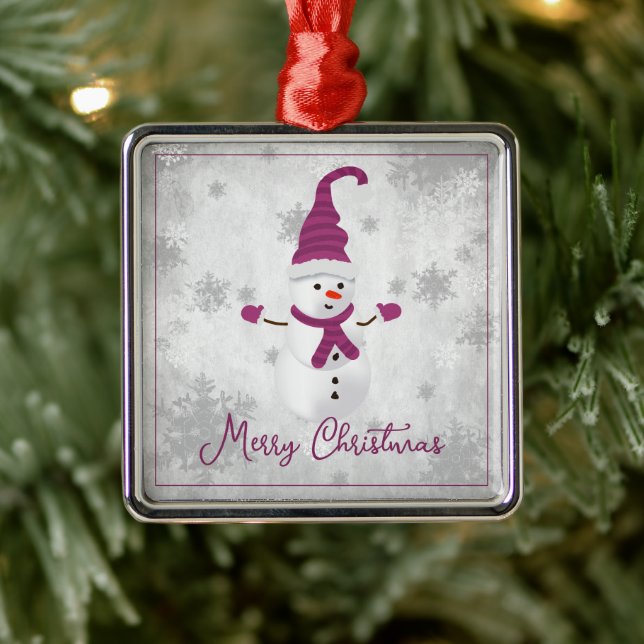 Magenta Cute Snowman Holiday Ornament (Tree)