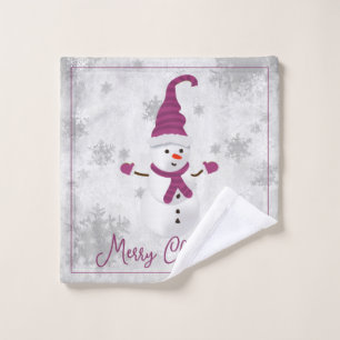 Magenta Cute Snowman Holiday Towel Set