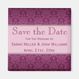 Magenta Damask Enregistrer la date Magnet