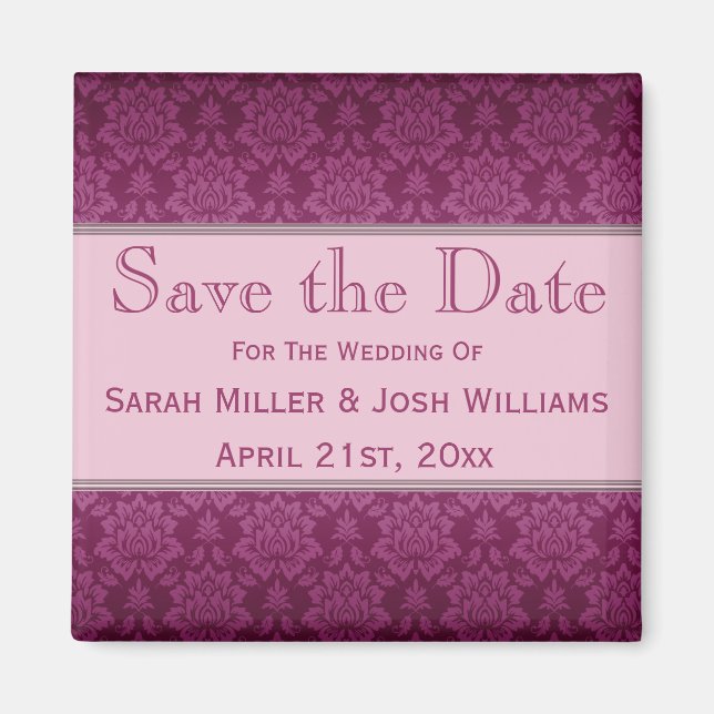 Magenta Damask Enregistrer la date Magnet (Devant)